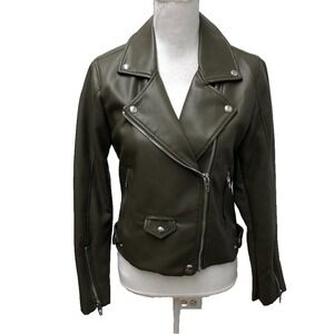 Blank NYC Moto Biker Jacket Womens Small Green Vegan Leather Edgy Gorpcore